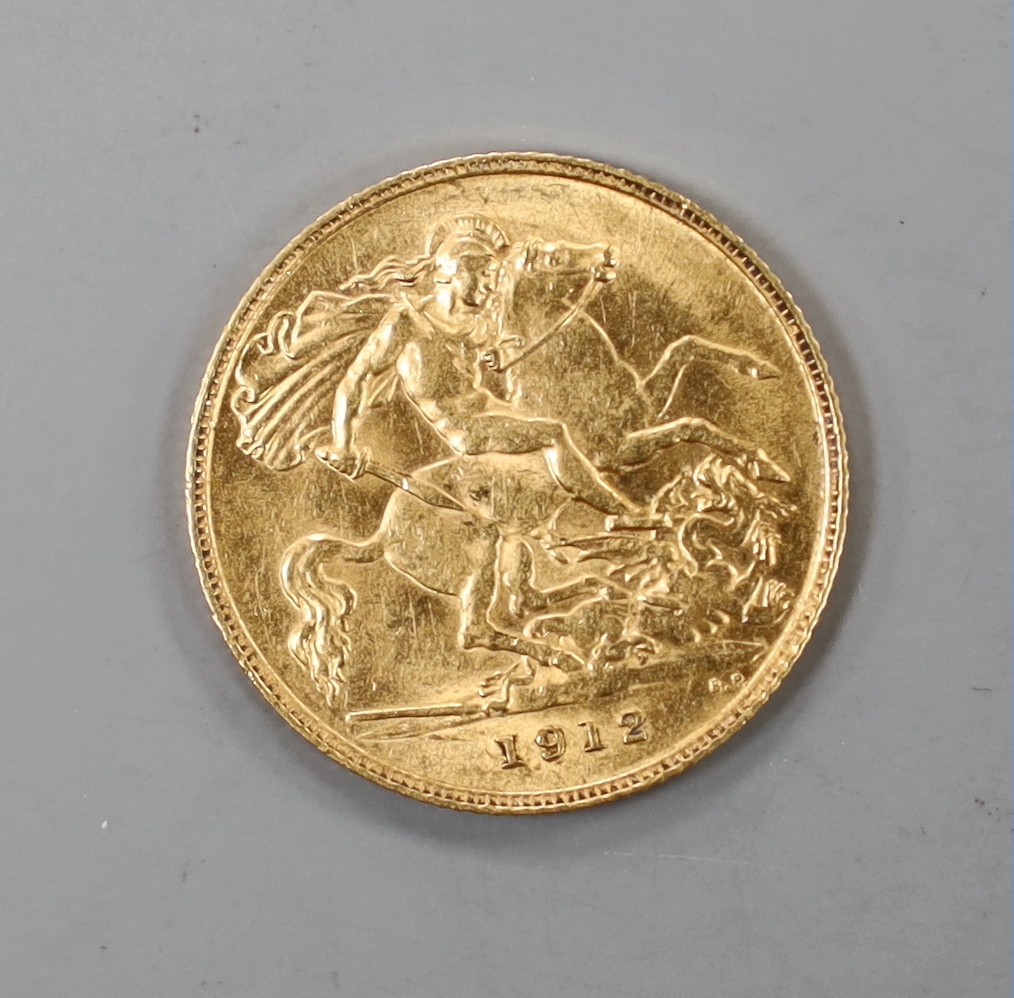 A George V 1912 gold half sovereign.